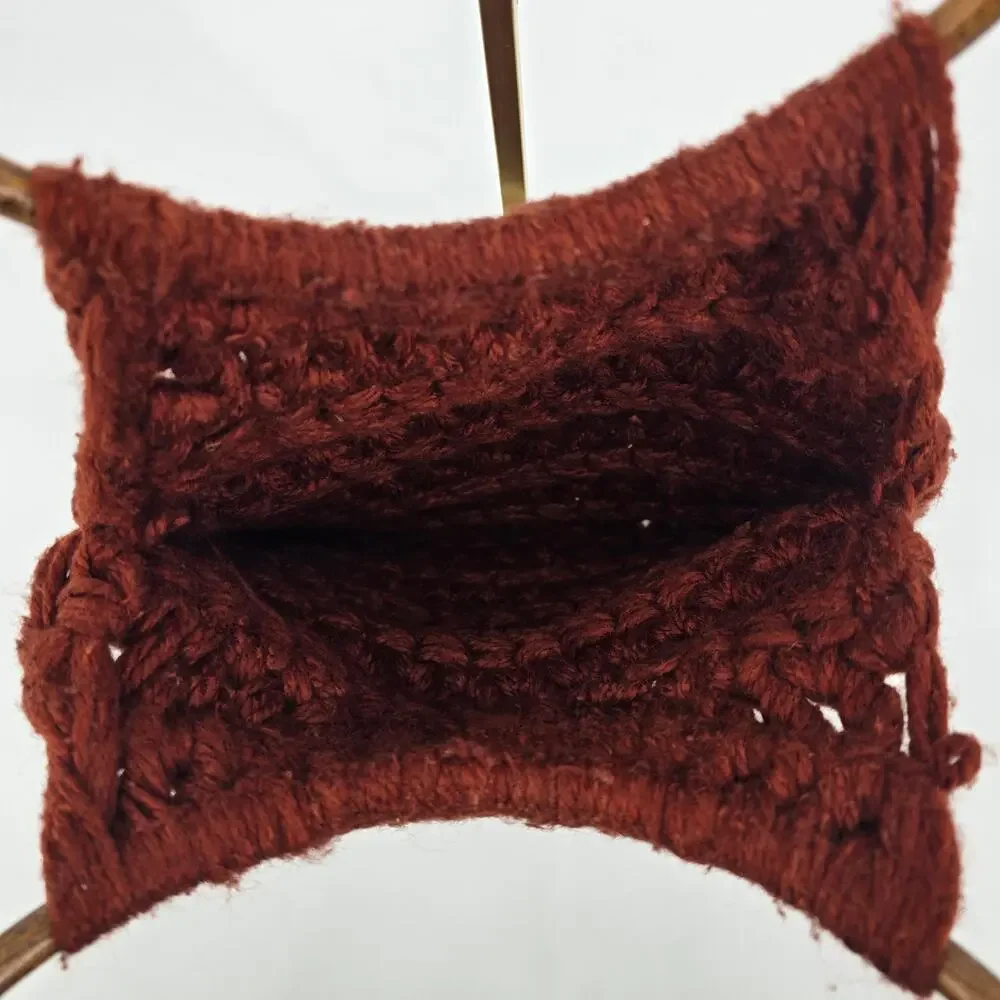 Vintage Handmade Chunky Knit‎ Boho Teak Hoop Clutch or Shoulder Bag
